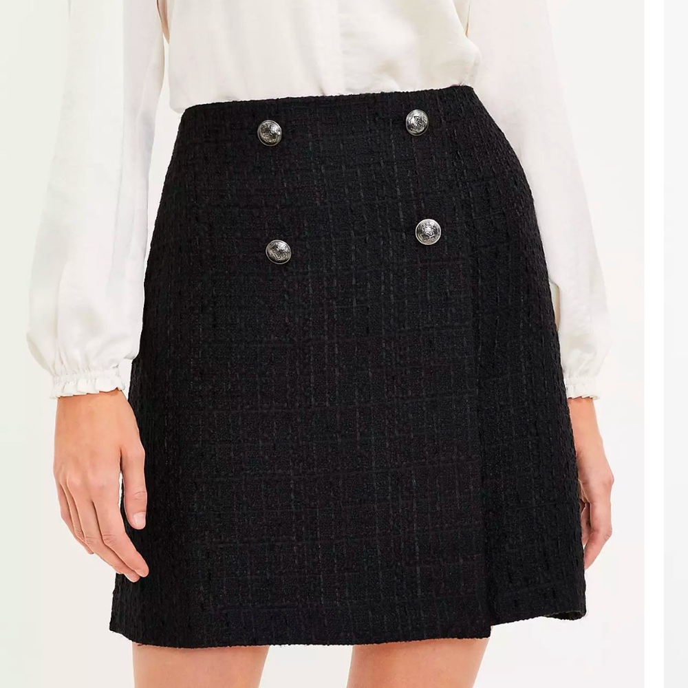 LOFT Tweed Button Wrap Skirt